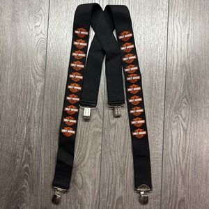 Harley Davidson Vintage Black Orange Logo X-Back Clip-On Suspenders Braces Mens